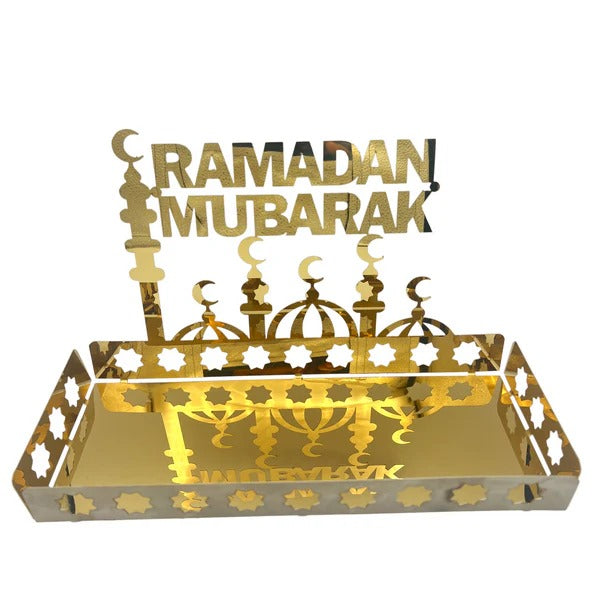 Ramadan Kareem Stainless Steel Dates Tray – Round and Rectangle Metal Serving Plate for Iftar & Gifting
