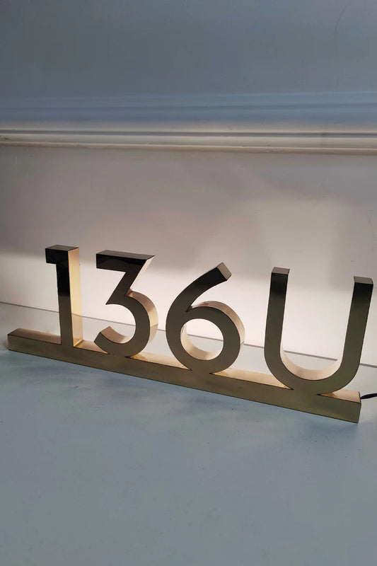 Stainless Steel Custom Backlit House Number - gold